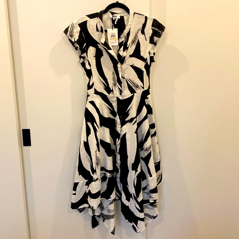 DKNY Black & White 100% Linen Dress NWT